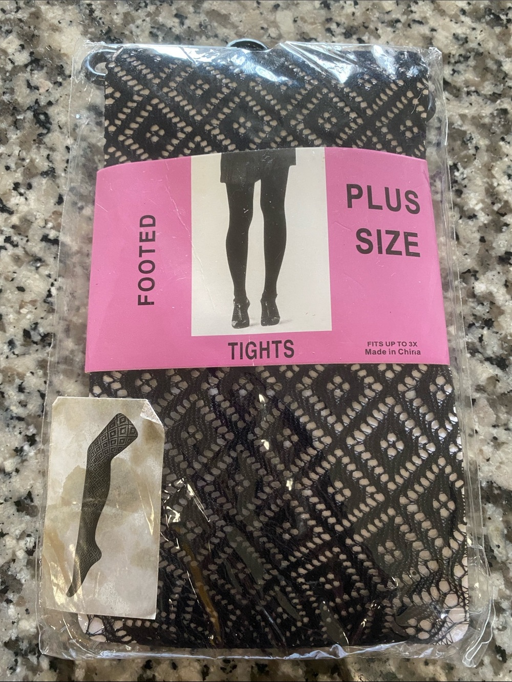 Plus Size Footed Tights - Black Patterned